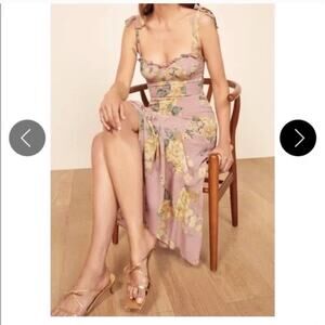 Reformation $278 Nikita Blush Pink Floral Tie Sleeve Ruffle Midi Dress